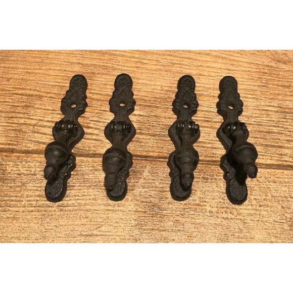 Two (2) Cast Iron Vertical Hinged Cabinet Drawer Pulls Handles Two (2) 0184-0208 - Picture 4 of 9